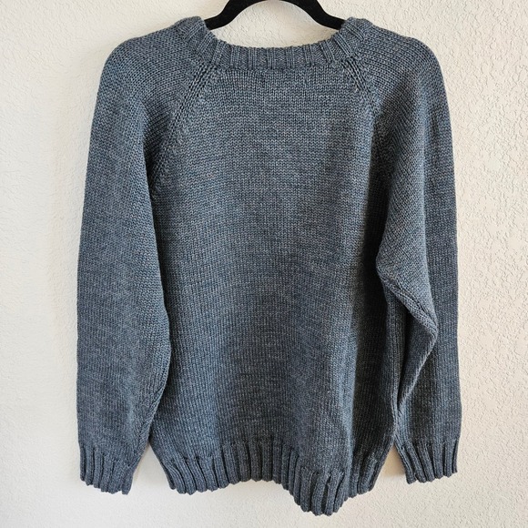 Woolovers Mens SZ M V Neck Chunky 100% British Wool Blue Green Excellent Outdoor - Picture 2 of 7